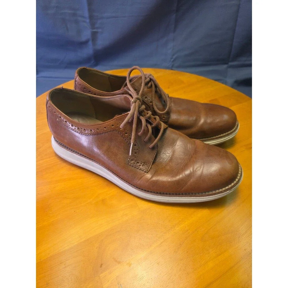 Cole Haan LunarGrand Wingtip Brown Leather Derby Shoes Men's 9.5M - Good